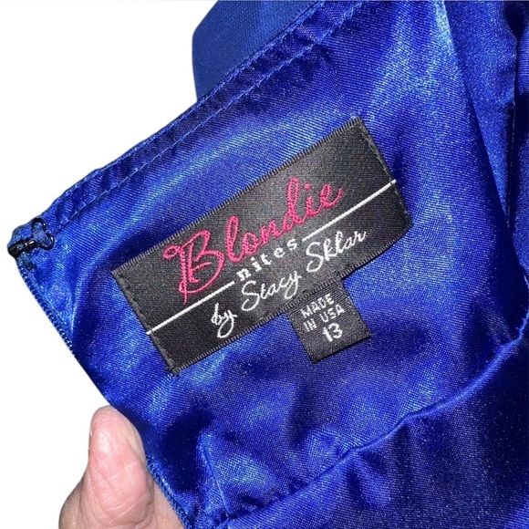 Blondie Nites Navy and Silver Grecian-Style Prom Dress - Picture 3 of 4